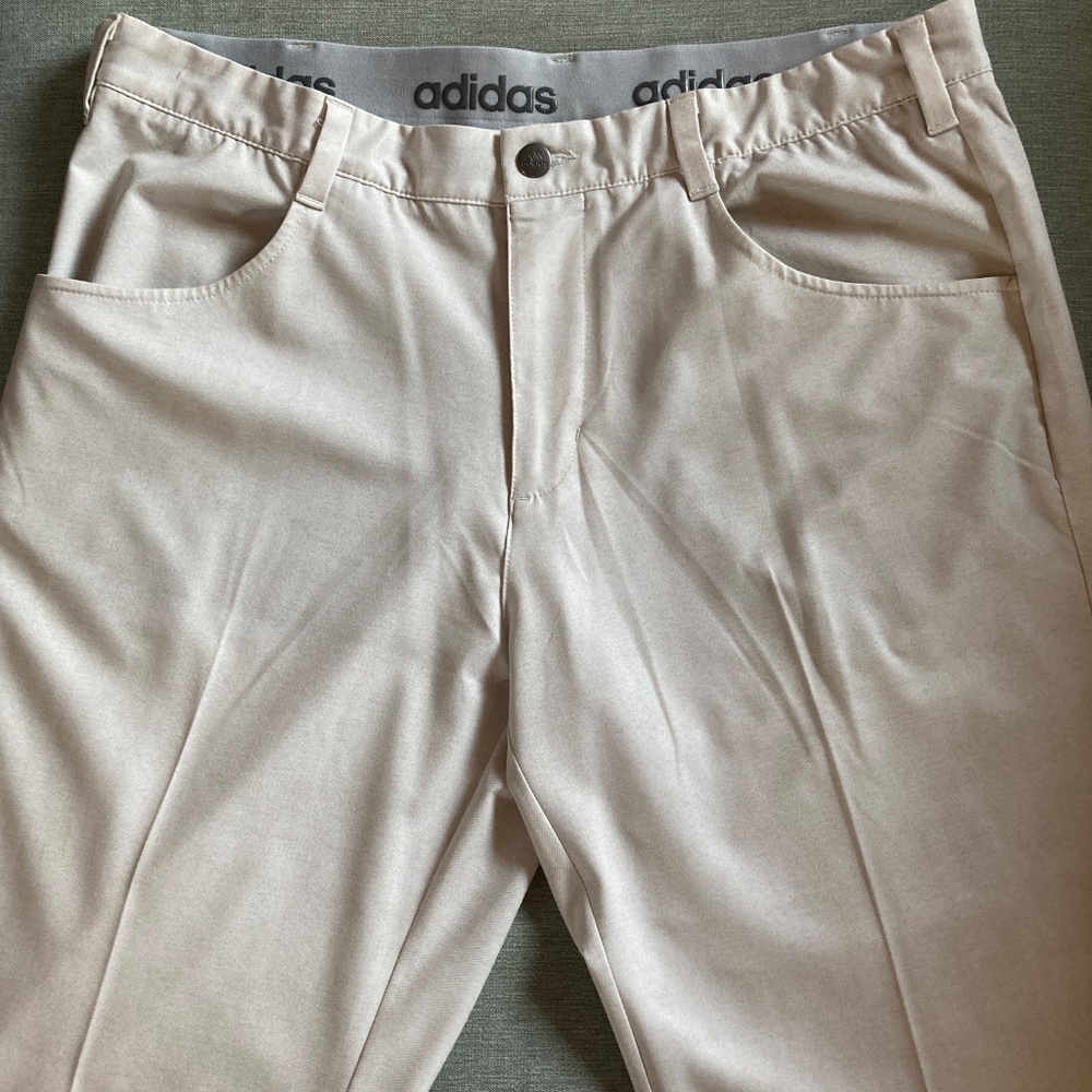 Adidas Golf Stretch Performance Pants 34x32 Beige Flat Front Athletic Fit